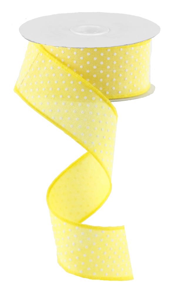 1.5"X10yd Raised WhiteSwiss Dots On Royal Yellow Wired Ribbon