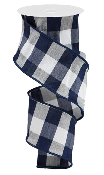 2.5"X10yd Faux Dupioni 20Mm Check Navy White