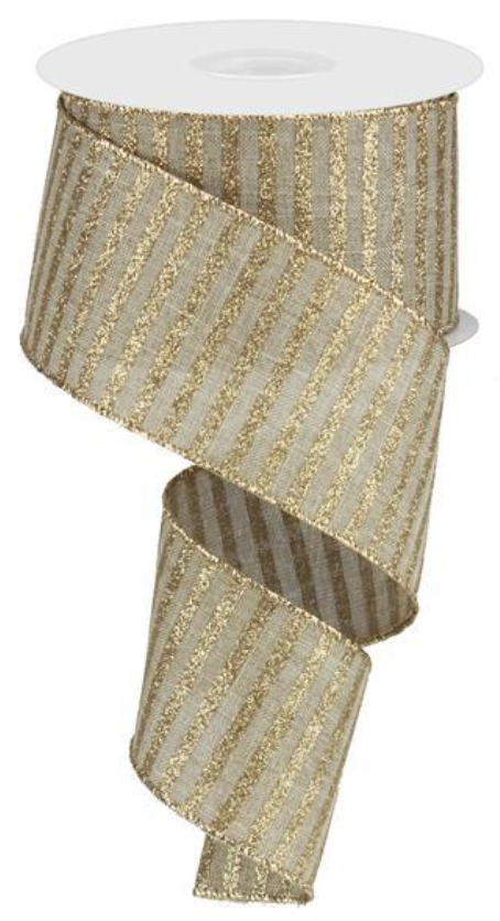 2.5"X10yd Gold Glitter Stripe On Royal Ribbon with Wired Edge