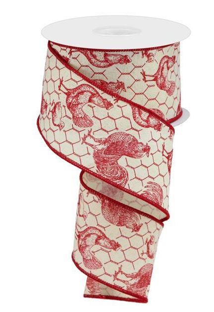 2.5"X10yd Rooster/Chicken/Wire Royal wired Edge Ribbon