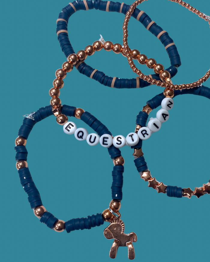 Arenas Tour Bracelet Stack Equestrian Navy/Rose Gold • NEW