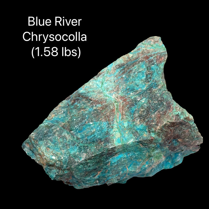 Natural chrysocolla specimen showing dramatic color variations from deep teal to electric blue and forest green on a black background, back overview.