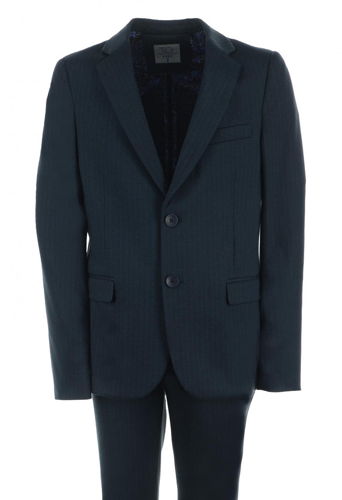 Boy's Fashion SOHO Stretch Suit - Navy Herringbone Pattern