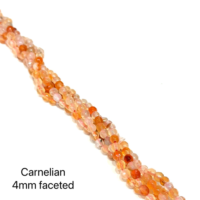 One Carnelian 4mm faceted round 16'' gemstone strand