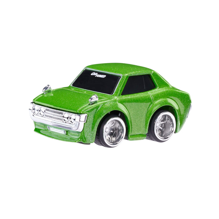 Green toy car on a white background