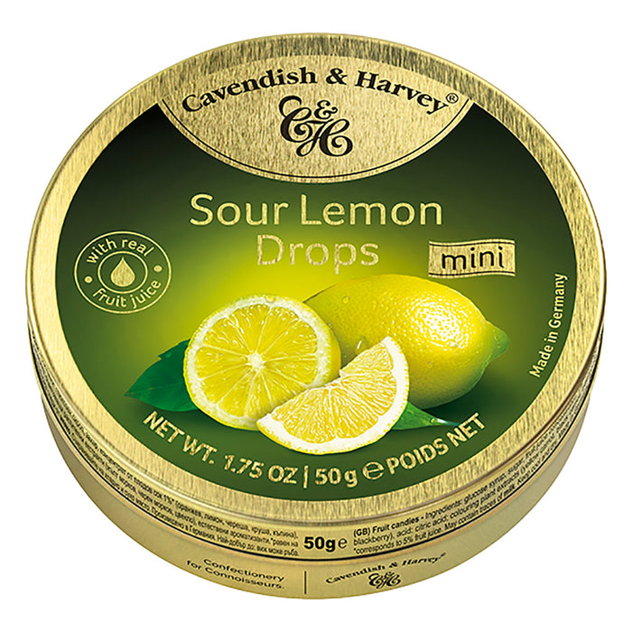Cavendish & Harvey Drops Sour Lemon 1.75oz Tin - 7ct