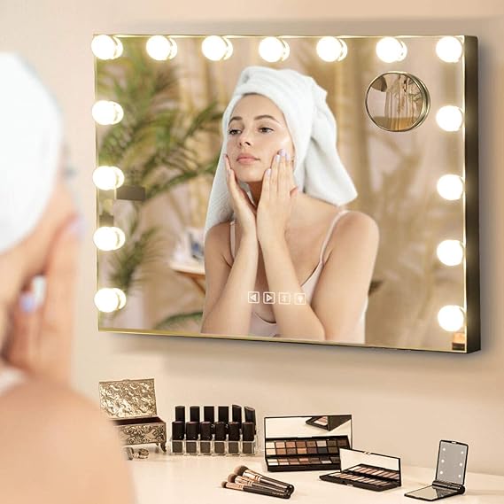 Hollywood Makeup Mirror with two bluetooth speakers | Black