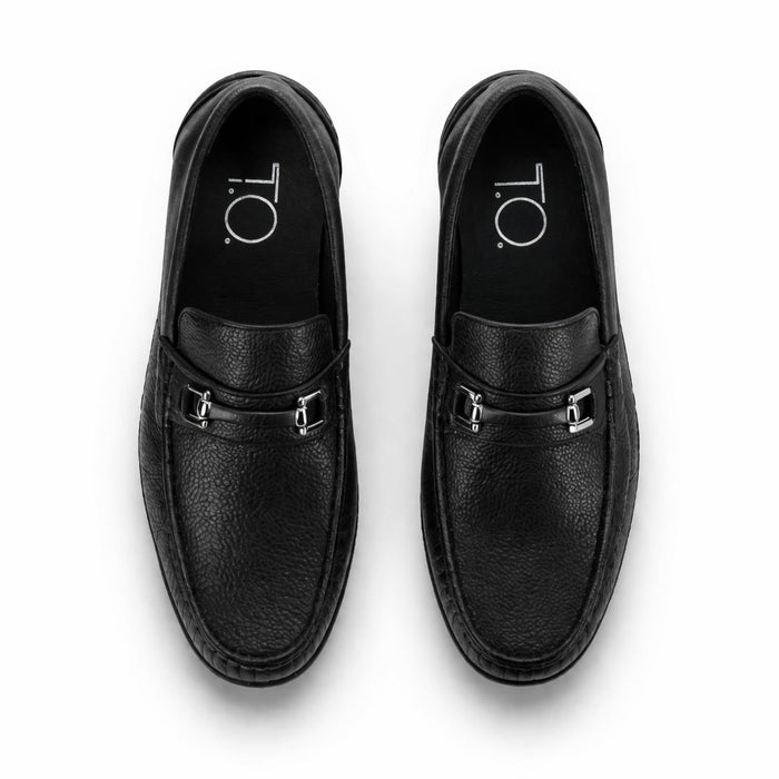 Men's Black Loafer with Metal Bar Detail