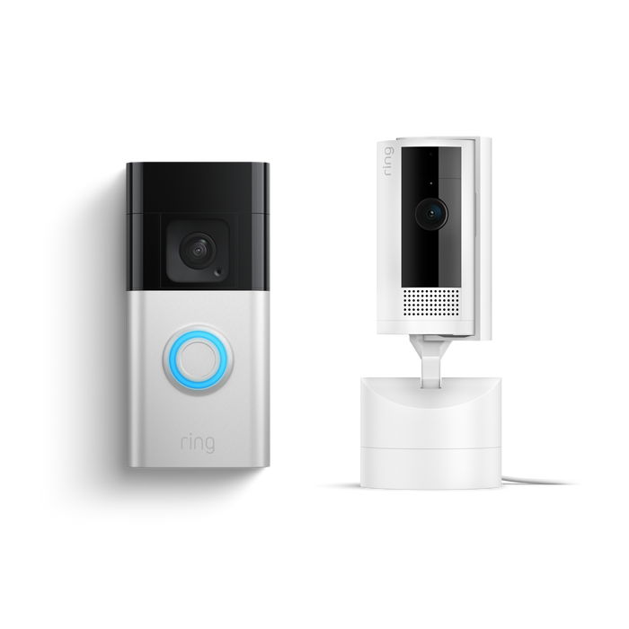 Satin Nickel:Pan-Tilt Indoor Camera + Battery Video Doorbell Plus