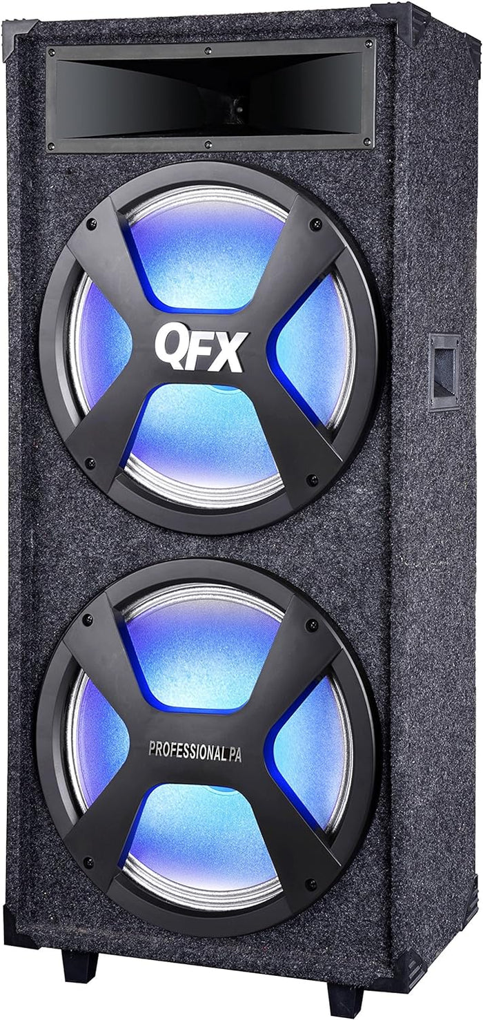 QFX 2X15†BLUETOOTH CABINET SPEAKER WITH LED PARTY LIGHTS