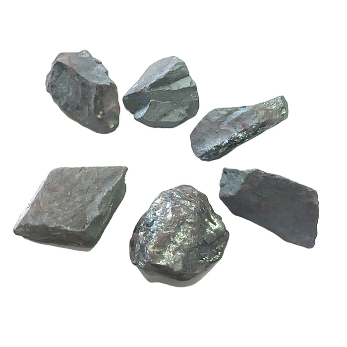 Raw Hematite Gemstone grouping on white center overview