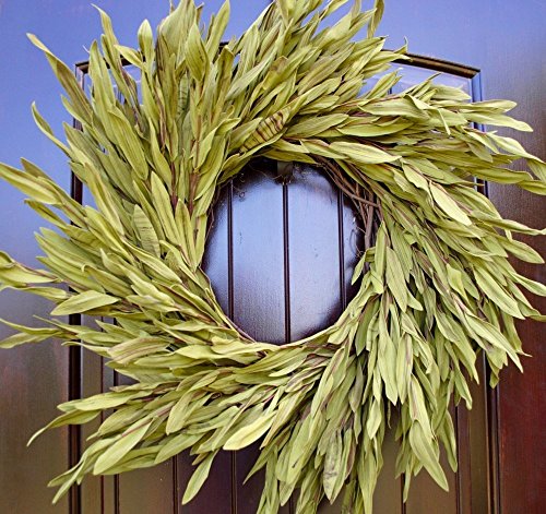 Simple Green Olive Leaf Wreath with Green and Brown Leaves in 22" Diameter