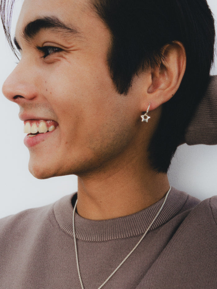 Wolf Circus Minimal Single Unisex Men's Miniature Star Charm Seamless Hoop Individual 925 Sterling Silver | Star Charm Hoop in Sterling Silver (Single)-Earrings-wolfcircus.com