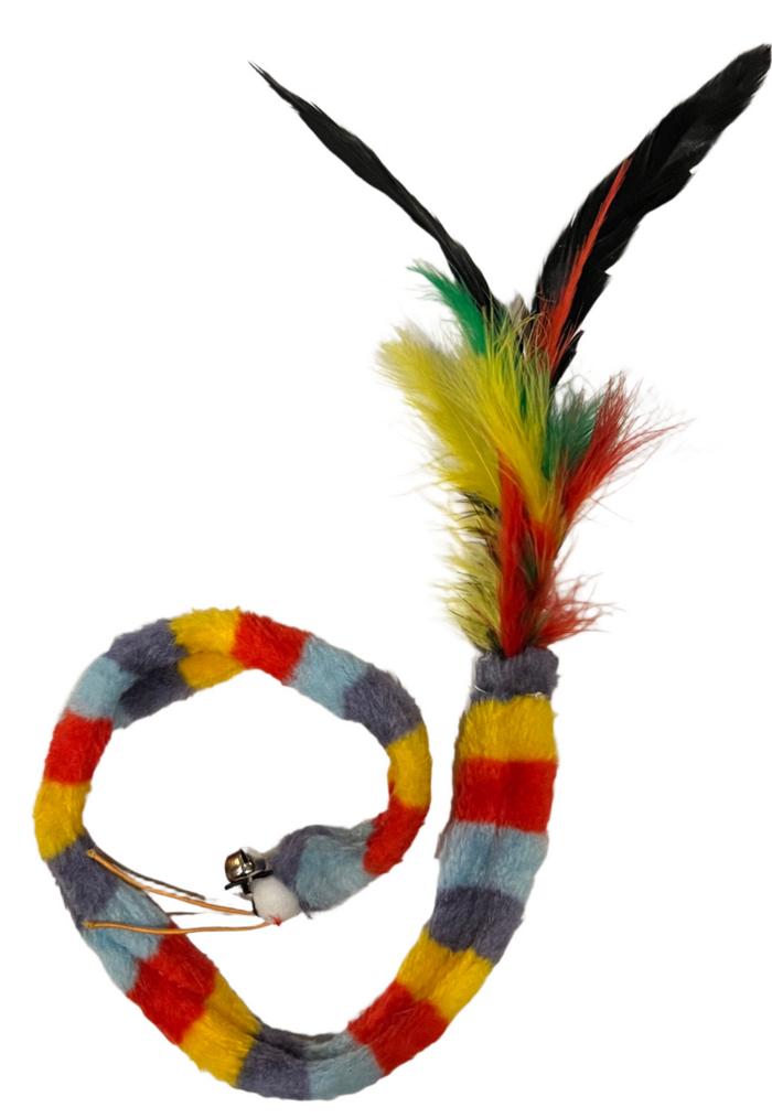 Stripey Fleece with Feathers Wand Attachment Cat Toy - Dog.Dog.Cat.