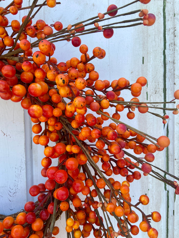 Thanksgiving and Fall Orange Berry Wreath on Grapevine Base in 22 Inch Diameter