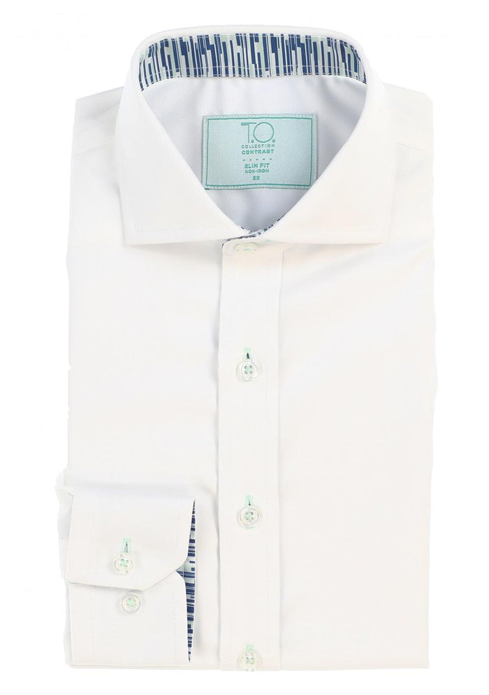 T.O. Boy's Green Label Non-Iron Contrast Shirt - Blue Stripes