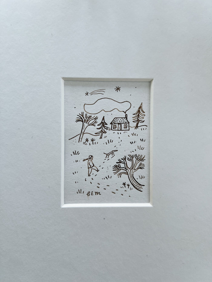 Winter Walk: original ink drawing