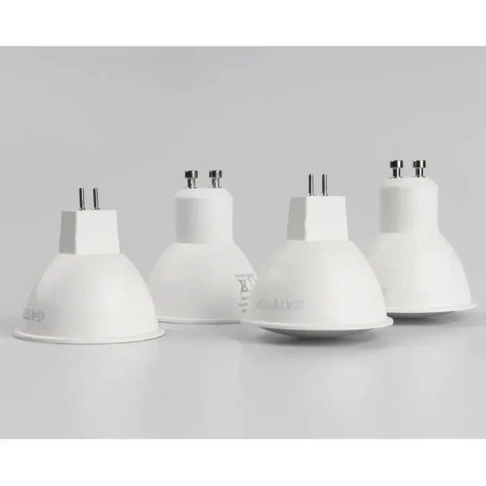 The three white lamps are shown on a white surface
