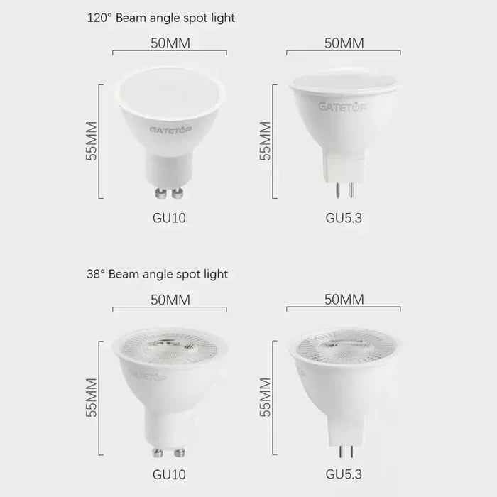 The leds are shown in different sizes and colors