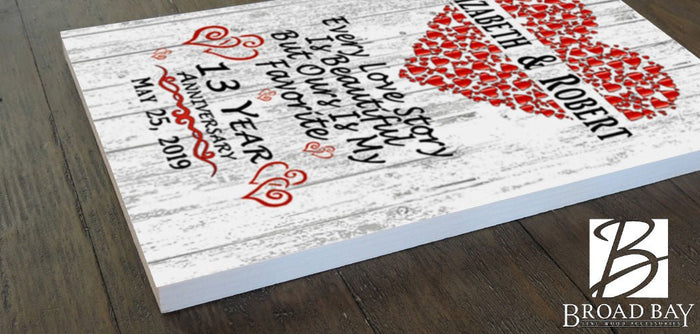 Personalized 13 Year Anniversary Gift Sign 13th For Husband or Wife - Him Her or Couple - Broad Bay Personalized Gifts Shipped Fast