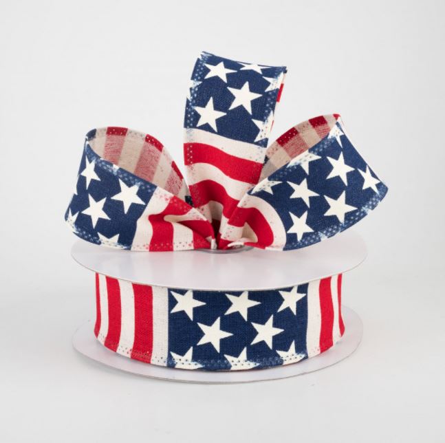 1.5" Flag Stripe Ribbon: Ivory, Red, White, Blue (10 Yards)-Wired