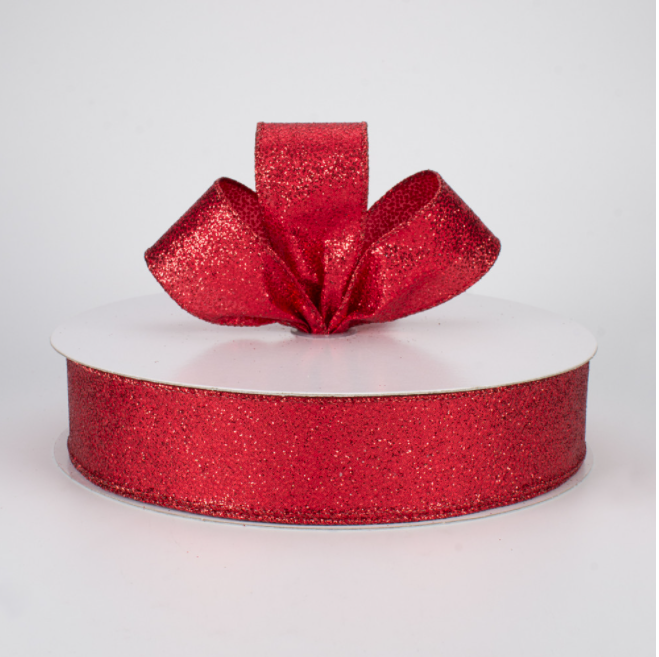 1.5"x50yd Mini Red Glitter Dot Wired Edge Ribbon