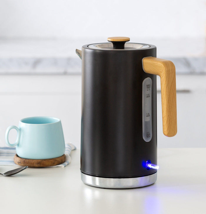 1.7L Kitchen Kettle in Black w/ Wood Accents-#product_category#-Home Living Store