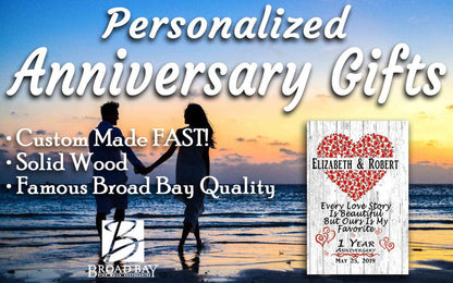 Personalized 1 Year Anniversary Gift Sign For Husband or Wife - Him Her or A Couple - Broad Bay Personalized Gifts Shipped Fast