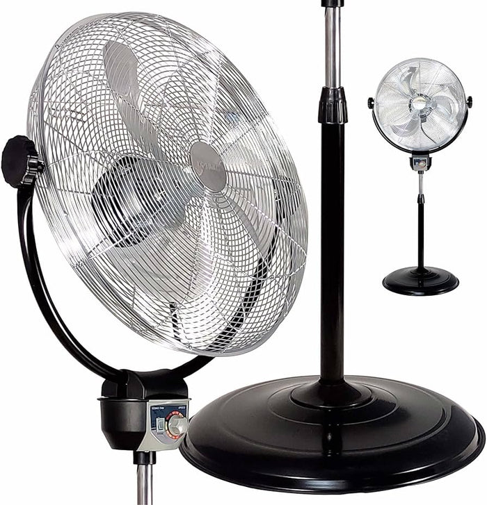 20" Industrial Grade HV Oscil Stand Fan - Chrome Grill