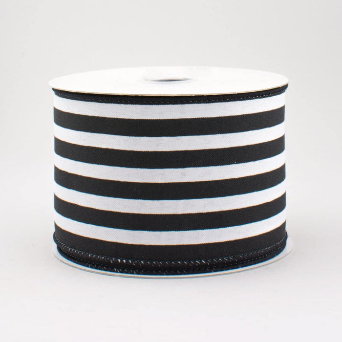 2.5" Wide Vertical Stripe Wired Ribbon Black & White (10 Yards) Christmas, Fall & Halloween, Valentine'S Day