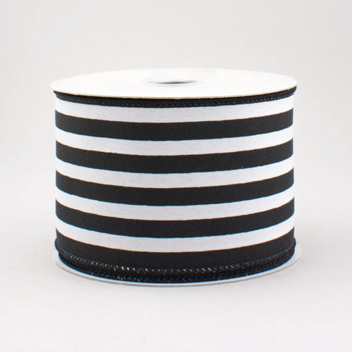 2.5" Wide Vertical Stripe Wired Ribbon Black & White (10 Yards) Christmas, Fall & Halloween, Valentine'S Day