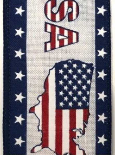 2.5" X 10yd Linen Ribbon w/ USA Map-USA on White-Wired Edge