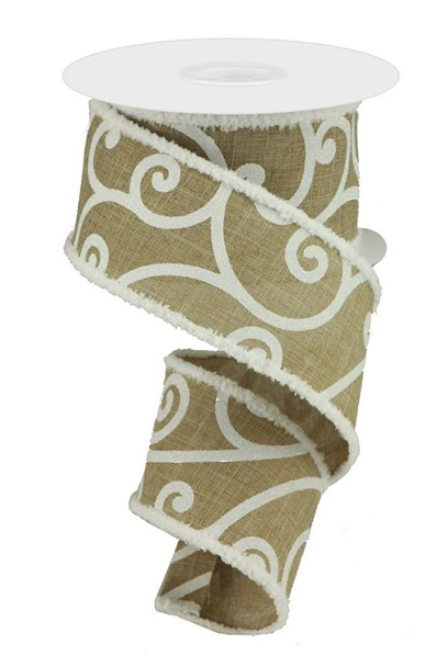 2.5"X10yd Bold Scroll On Royal with Wired Snowdrift Edge