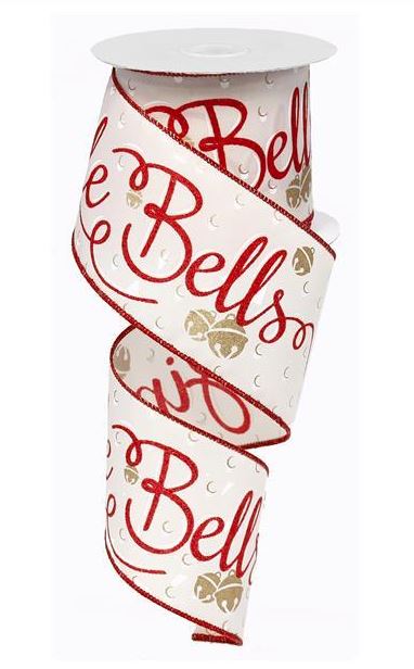 2.5"X10yd Jingle Bells Wired Edge Christmas Ribbon