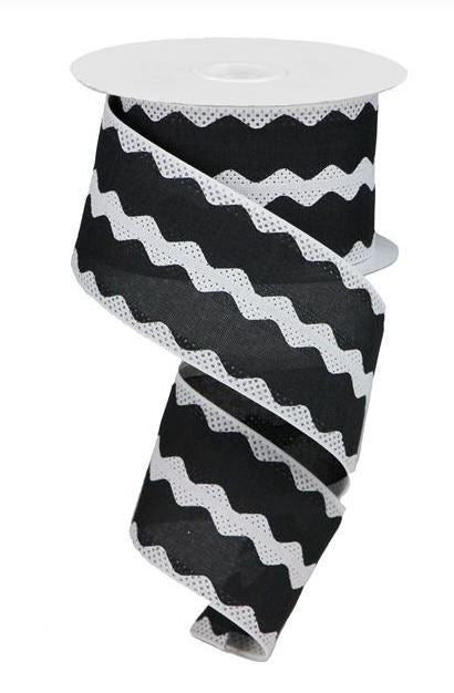 2.5"X10yd Ricrac Stripe On Royal Wired Edge Ribbon