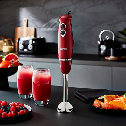 3-In-1 Red Stick Hand Blender, Food Processor and Whisk