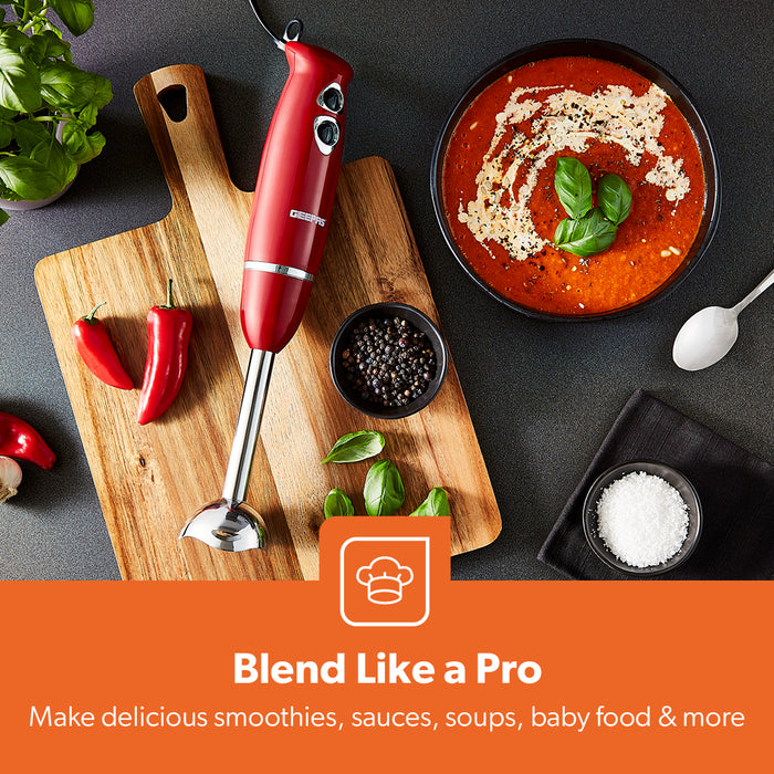3-In-1 Red Stick Hand Blender, Food Processor and Whisk