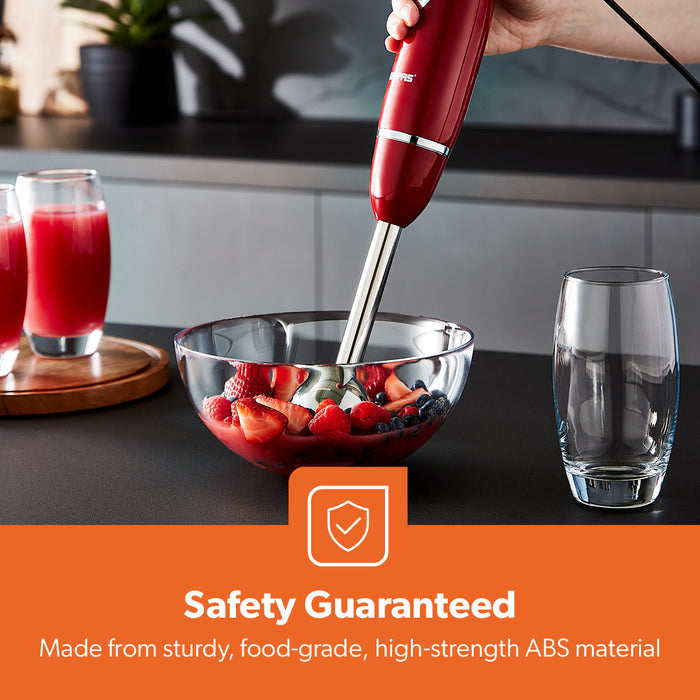 3-In-1 Red Stick Hand Blender, Food Processor and Whisk