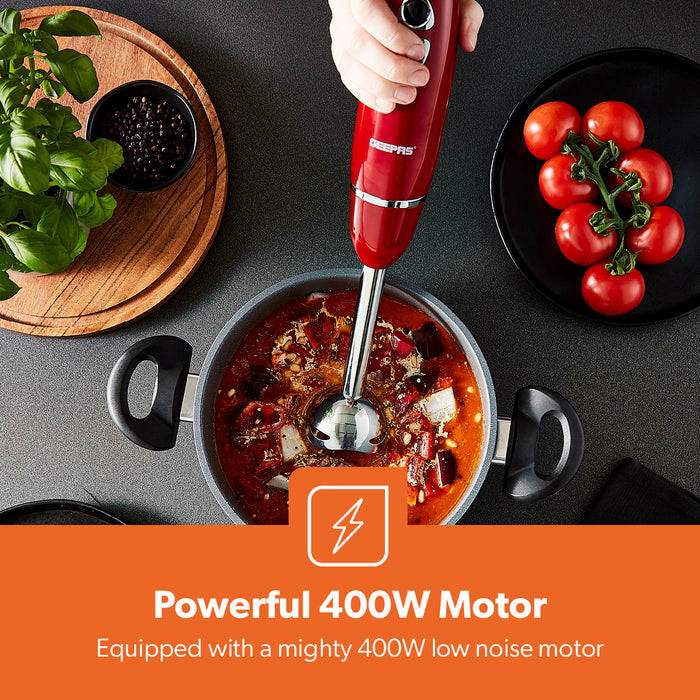 3-In-1 Red Stick Hand Blender, Food Processor and Whisk