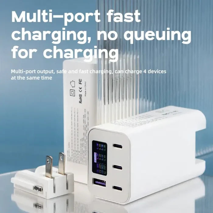 A white power bank with a blue background and text that reads, ` `’’’’’’’’’’’’’’
