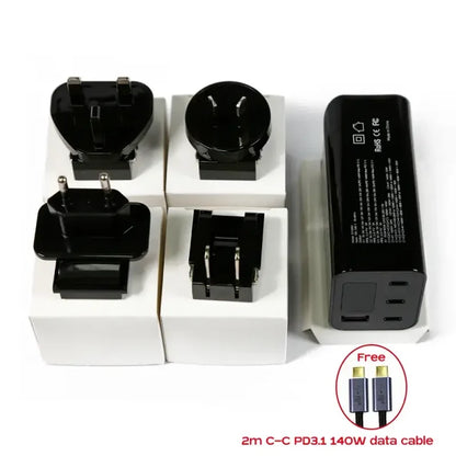 Three different types of power cords and plugs in a box