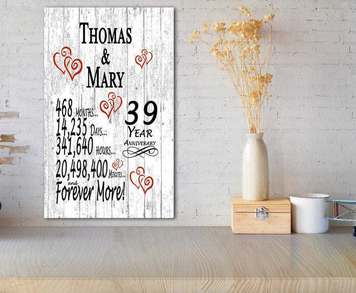 39 Year Anniversary Gift Personalized Names 39th Wedding Anniversary Present - Broad Bay Personalized Gifts Shipped Fast