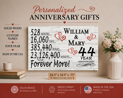 44th Anniversary Gift - Personalized Wood Sign for Couples