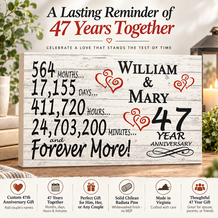 47th Anniversary Gift - Personalized Wood Sign for Couples