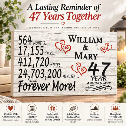 47th Anniversary Gift - Personalized Wood Sign for Couples