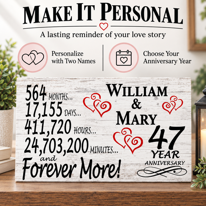 47th Anniversary Gift - Personalized Wood Sign for Couples