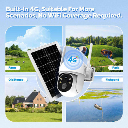 4G Solar Outdoor Security Camera with 360-Day Unlimited VSIM Data,Remote Monitoring,360°PTZ,No SIM Required(US Version)