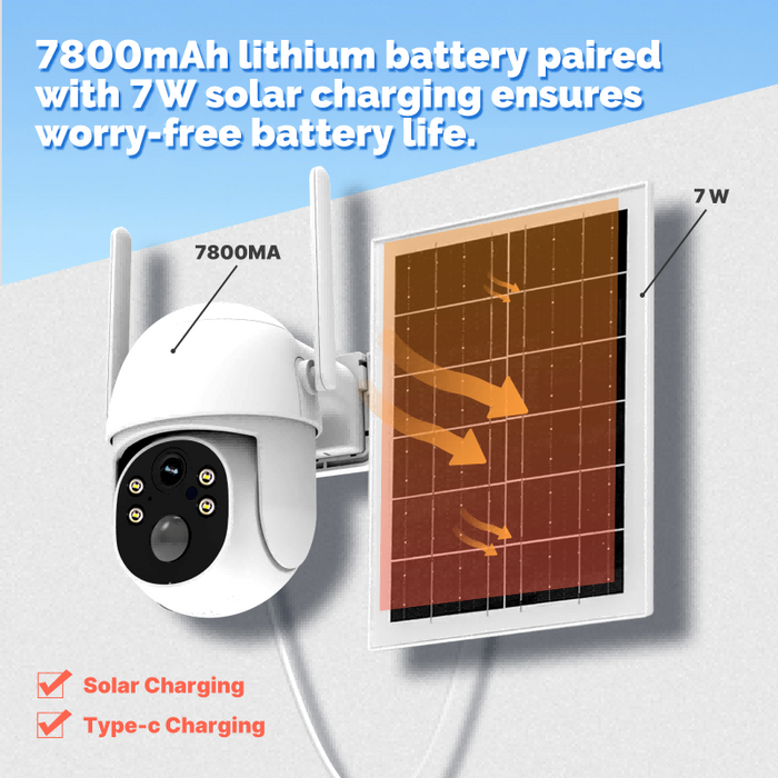 4G Solar Outdoor Security Camera with 360-Day Unlimited VSIM Data,Remote Monitoring,360°PTZ,No SIM Required(US Version)