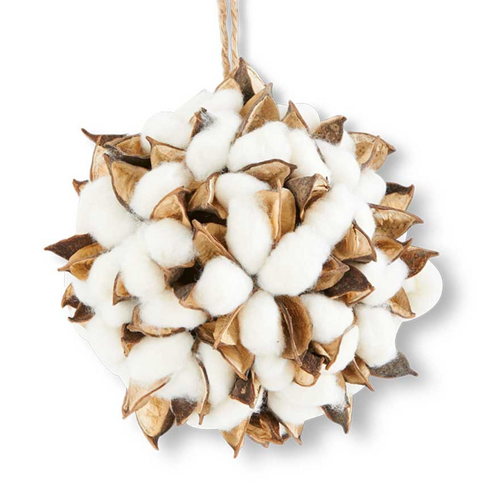 6 inch Dia Ball made of Preserved Cotton Bolls and Faux cotton