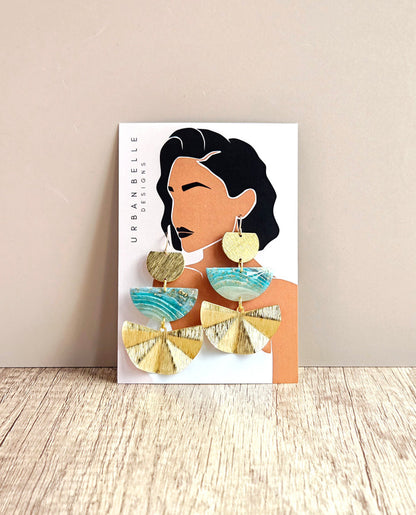 Agate Inspired AVA Fan Statement Earrings 14K Gold Filled - Aqua